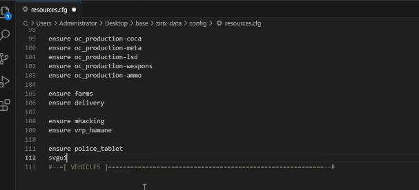 Arquivo de configuração com a linha svgui adicionada após os ensure dos resources