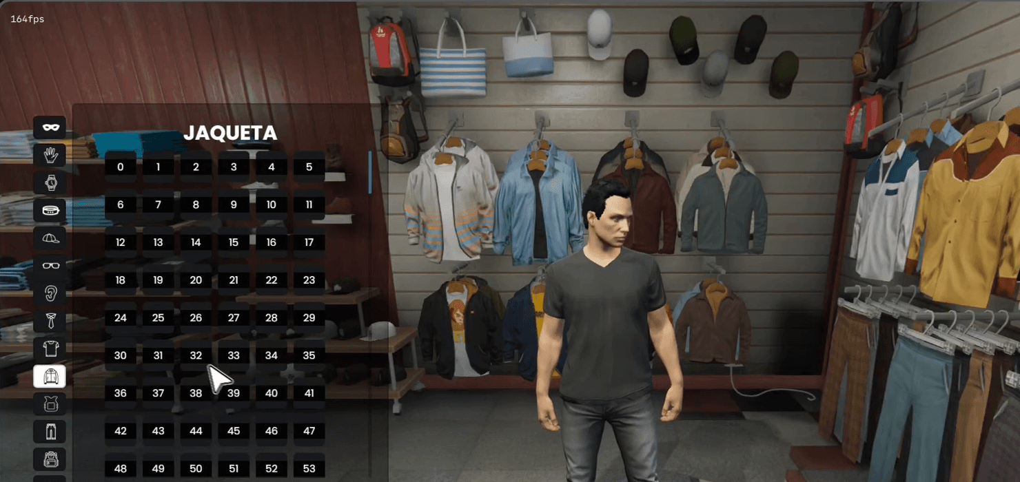 Loja de roupas no jogo com a interface original, simples e sem estilo