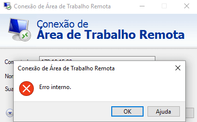 Mensagem de erro interno na janela de conexão remota