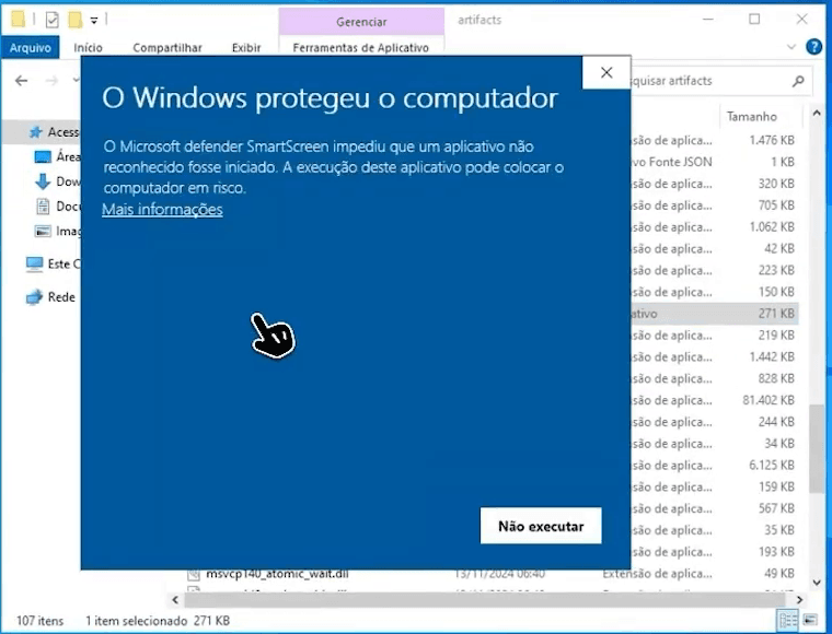 Aviso do Windows SmartScreen ao abrir o FXServer