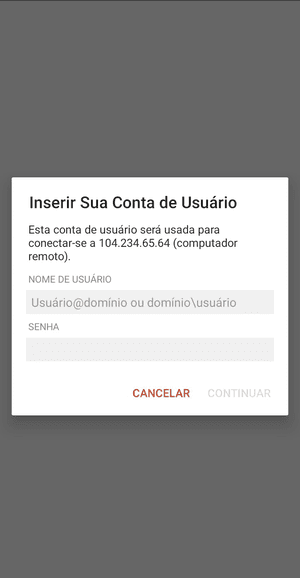 Tela de login com os campos de usuário e senha