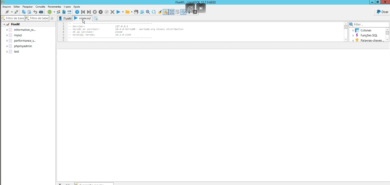 HeidiSQL com a aba do arquivo sql aberta